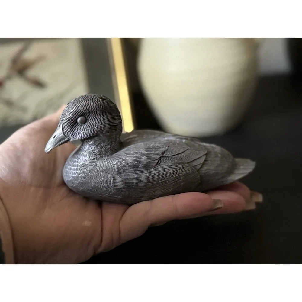 Vintage Pewter Duck Bird Figurine Metal Paperweight Home Office Decor